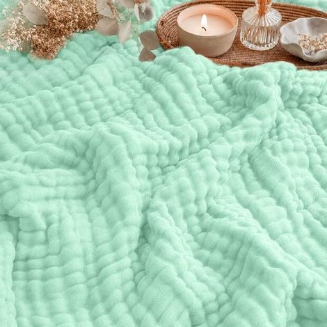 Muslin Blanket 150 x 200 cm, Muslin Blanket for Adult, Cotton, Summer Muslin Blanket for Bed and Couch, Blanket for All Seasons (Mint Green) (1/5)