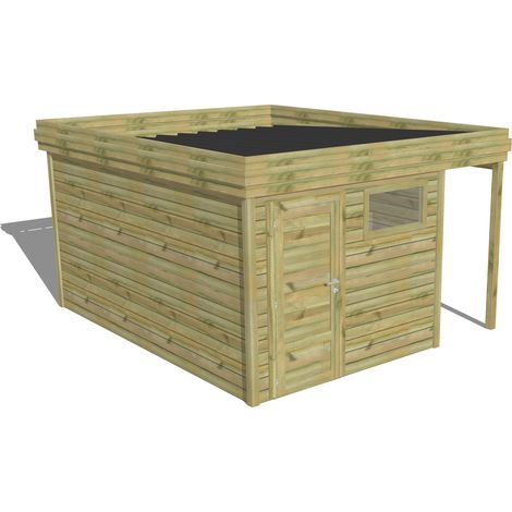 ABRI DE JARDIN bois Pin autoclave 27mm - 3,64x4,34m / 15,8m2 - Bac acier - Abri Français