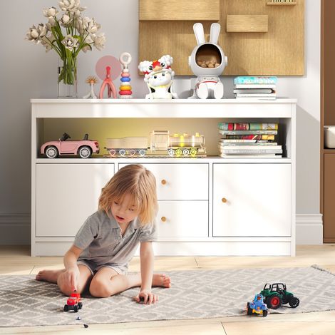 Meuble de Rangement Bibliothèque en Bois pour Enfants 2 Tiroirs 2 Portes Blanc (1/3)