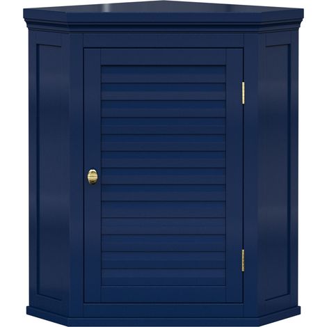 Teamson Home Glancy Removable Corner Wall Cabinet with Faux Louvered Door, Navy