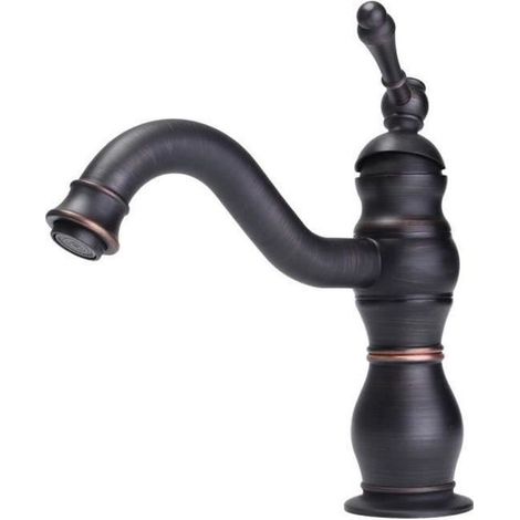 Robinet d\'évier Mitigeur - Laiton - Finition Bronze Huilé - Cartouche en Céramique (1/4)
