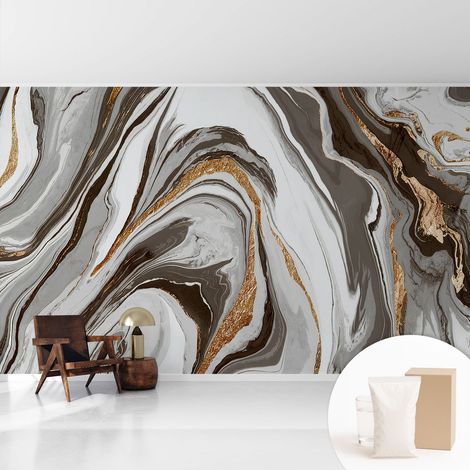 Fototapete - Tapete Vliestapete mit Kleber - Wandtapete Moderne Wandbild Schlafzimmer Wohnzimmer Marmorierte Wirbel 416x254 cm (1/5)