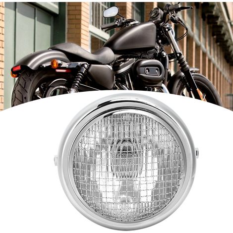 7-Zoll-Motorradgrill-Scheinwerfer (55 W) im Vintage-Stil mit Fern- und Abblendlicht, Halogen-Scheinwerfer, galvanisiertes Gehäuse, transparentes Glas (1/5)