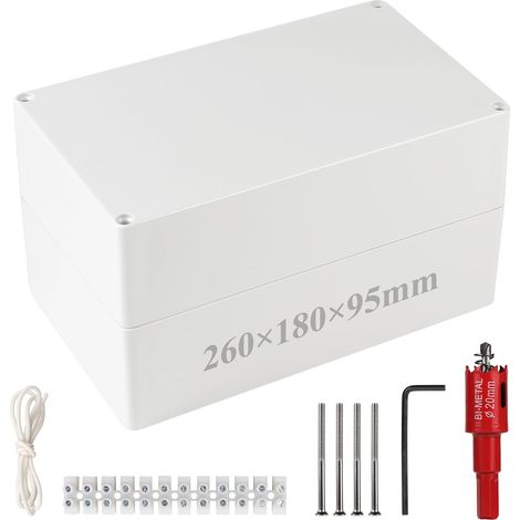 Boîte Étanche Exterieur, Boîte Carrée IP66, 260 x 180 x 95 mm  De Dérivation avec Passe Cable pour Ø6-12 mm pour Timer Outlet Plug Minuteries Rallonges Câbles Couleur: Blanc (1/5)