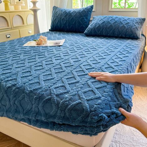 Housse de matelas en taffetas pièce unique couvre-lit en velours de lait chaud d\'hiver protège-matelas antidérapant de couleur unie (1/3)