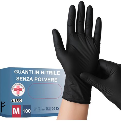 Lot de 100 gants jetables en nitrile résistants sans poudre Dispositif médical hypoallergénique sans latex  Médecins, chefs, esthéticiens, tatoueurs, usage alimentaire  Différentes tailles (1/5)