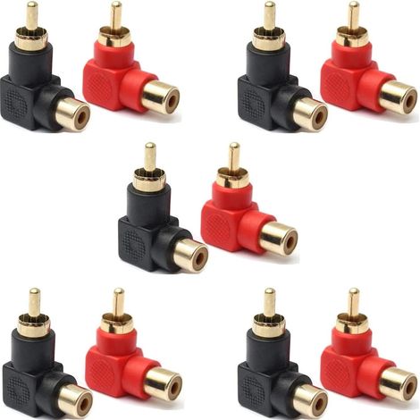 Adaptador RCA de ángulo recto de 90° – Conectores angulares chapados en oro para audio estéreo o vídeo AV (10 unidades) (1/5)