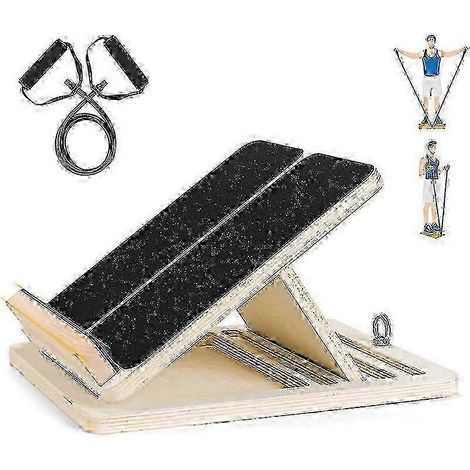 Professional Incline Board, Adjustable Wooden Calf Stretcher, Ankle Stretch Board with Resistance Tube, Portable Foldable Design (1/5)
