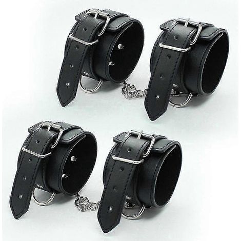 Sangles de cheville en cuir noir pour l'entraînement physique, les exercices de yoga pour les jambes, les menottes de musculation à domicile pour hommes et femmes (1/4)