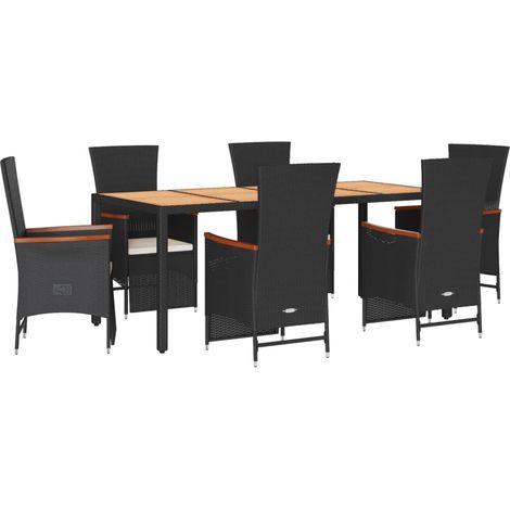 Maison Exclusive - 7-tlg. Garten-Essgruppe mit Kissen Schwarz Pol (1/5)