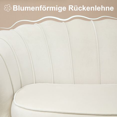 Canapé vintage 2 places, sofa en velours aspect crème et doré, assise confortable, charge max 150 kg, meuble rembourré chic (1/5)