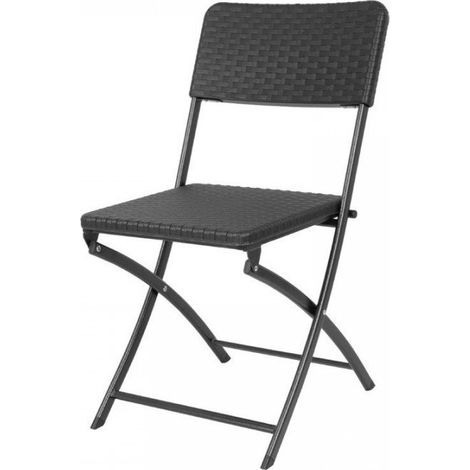Lot de 2 chaises pliantes (H)805 x (L)445 x (P)570 mm, en rotin, polyéthylène noires (1/4)