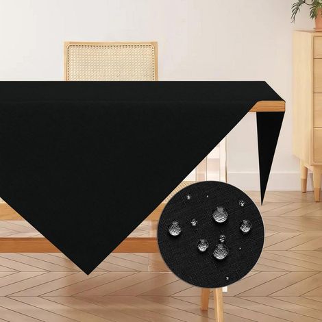 Nappe lavable aspect lin 80x80cm Noir, hydrofuge, résistant aux rayures