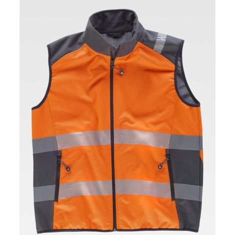 Chaleco Workshell de alta visibilidad combinado con cintas reflectantes S9231 WORKTEAM L Gris+Naranja A.V.