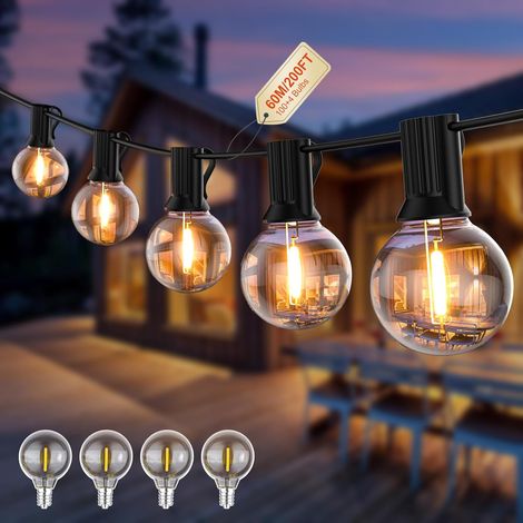 Guirlande Lumineuse Exterieur G40 60M LED Guirlande Lumineuse Exterieur Interieur, Electrique avec Prise 100 Ampoules Incassables, Network Exterieur Eclairage pour Terrasse, Cour, Balcon