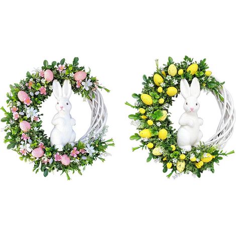 Couronne de lapins et œufs de Pâ acrylique extérieur intérieur porte mur décoration fête 25cm diamètre assortiment Easter Rabbit Egg wreath indoor outdoor home front door party ornaments (1/3)
