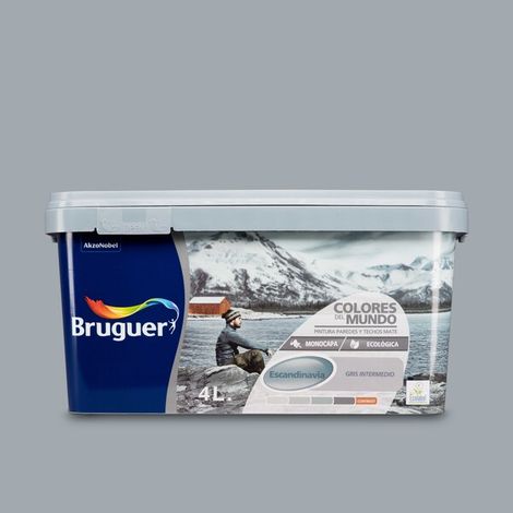 Bruguer Colores del Mundo Pintura para paredes monocapa Escandinavia Gris Intermedio 4 L