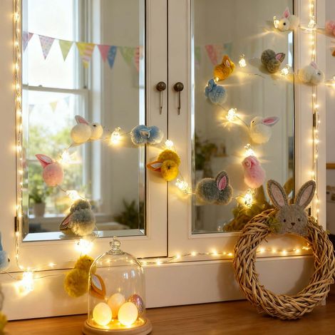 Lampe-Pendentif Lapin De Pâques - Guirlande Lumineuse À Led - Décoration Murale Et Plafond Pour Intérieur Et Extérieur - 220 Cm - Alimentation Par 3 Piles AA (1/5)