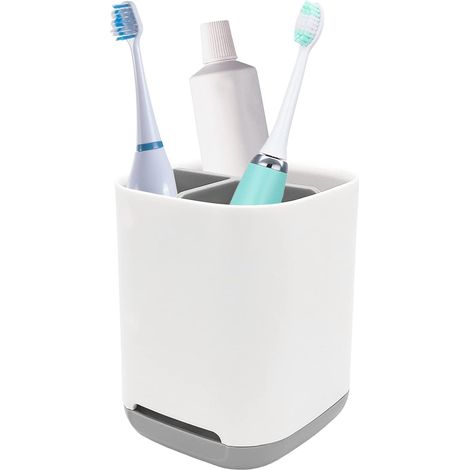 Porte brosse à dents trois emplacements en plastique amovible pour brosses électriques et dentifrice rangement salle de bain (1/5)