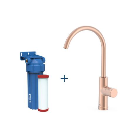 Robinet de cuisine à une voie pour eau filtrée Or Rose Mat 24K - TRES 23050401OPM (1/2)