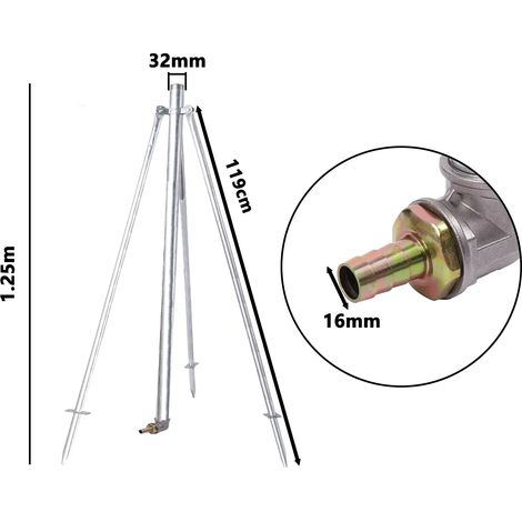 Support de trépied à bascule pour arroseur (joint de 16 mm) avec filetage BSP de 1 pouce. Idéal pour l'irrigation de jardins, pelouses et terres agricoles. Compatible avec les tuyaux de 16/29/25/32 mm (1/5)