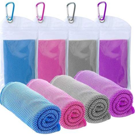 Lot de 4 serviettes rafraîchissantes, serviette de sport, serviette glacée, serviettes rafraîchissantes en microfibre, idéales pour le sport et le fitness, le golf, le yoga, la course à pied, les voya