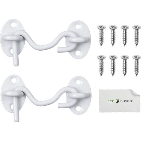 Fermoir à crochet et œillet Eco-Fused robuste de 3 pouces - 2x serrure de porte de grange (blanche), 8x vis de montage - Crochets en acier inoxydable revêtus de poudre pour portes, fenêtres, abris (1/4)