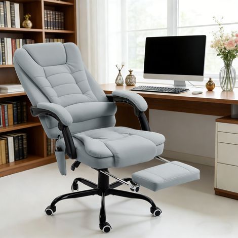 Fauteuil de bureau massant dossier inclinable et télécommande filaire gris chaise de bureau avec hauteur réglable style élégant (1/4)
