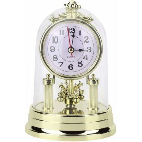 Digitaler Wecker, Tischuhren im europäischen Retro-Stil, antike, geräuschlose Schreibtischuhr für Wohnzimmer, Schlafzimmer, Büro, Heimdekoration (Gold) FLITI