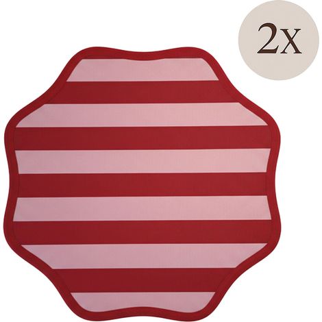 Tovaglietta Americana Hart, set da 2, Bordo Ondulato, Fantasia a Righe, Lavabile Made in Italy, 40x40 cm Rosso