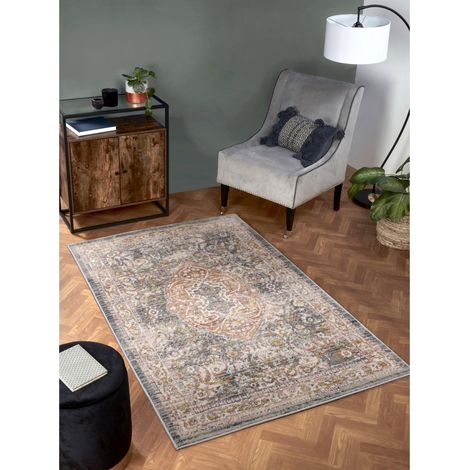Nova 8881C Traditional Vintage Classical Bordered Medallion Green Rug Floor Mat Carpet Small 80 x 150 cm (2'6"x5'0")