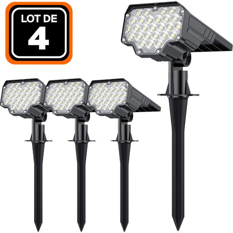 Europalamp – Lot de 4 projecteurs solaires à détecteur crépusculaire – 26 LED – 650LM – IP65 – Angle d'éclairage 180º – Batterie 2200mAh