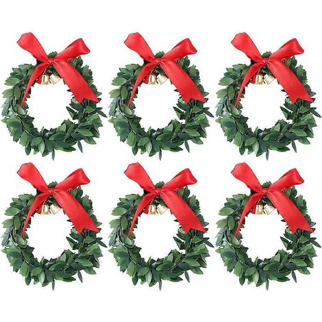 Lot de 6 couronnes de Noël à suspendre, avec nœud papillon et clochettes.-13X10X1CM-Green (1/3)