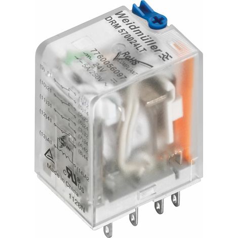 Weidmüller DRM570024LT D-SERIES DRM, Relé, Contactos: 4, Conmutador, AgNi chapado en oro, 24 V CC, 5 A, Conexión enchufable, 7760056097