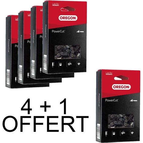 Oregon – Lot de 4 chaînes de tronçonneuse TXL + 1 chaîne offerte – Pas .325' – Jauge 1.3mm – 56 maillons – SpeedCut™ pour coupe précise