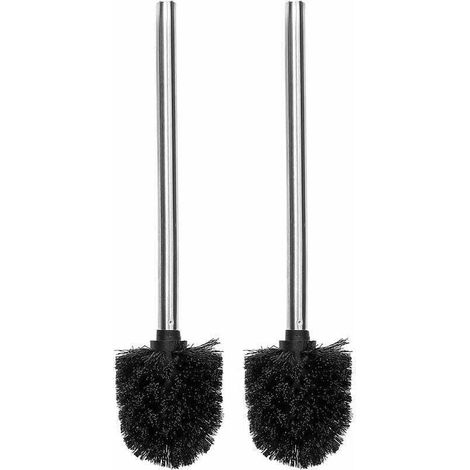 Ulisem Triomphe Brosse WC / WC / salle de bain de rechange, tête de brosse de nettoyage avec manche en acier inoxydable, lot de 2 pièces, noir