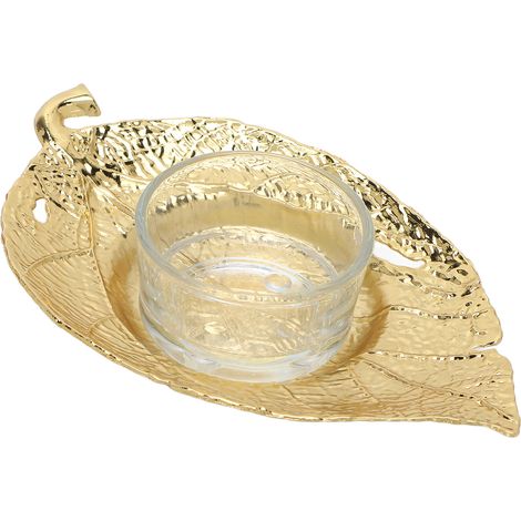 Porte-bougie en Métal Doré en Forme de Feuille pour Fêtes et Décoration d'Intérieur (1/5)