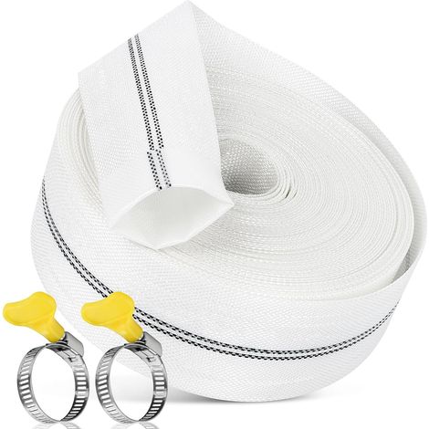 1 Tuyau Plat 32mm, 10m Tissu Polyester, 2 Colliers Acier, Pompe Submersible Jardin Piscine