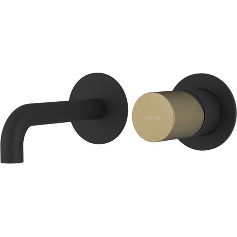 ULTRATAP Mitigeur lavabo 2 trous à encastrer, bec 15cm, noir mat/or mat (1/2)
