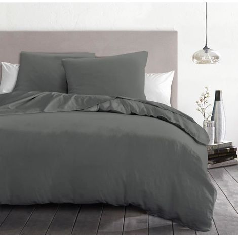 3-piece duvet set - HOME LINGE PASSION - HP72075 - 82 g microfibre - 240 x 260 cm - Anthracite gray (1/2)