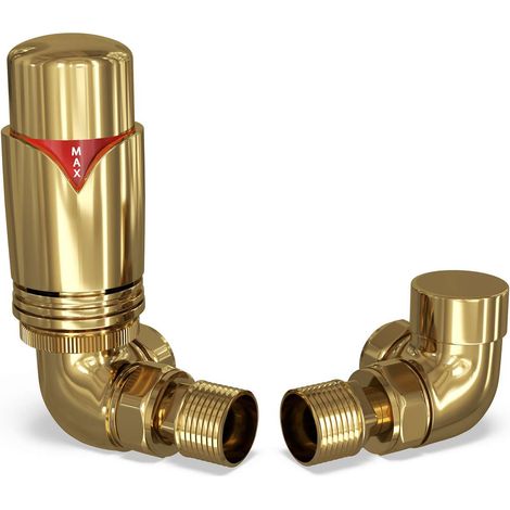 Derry Bold - Polished Brass Thermostatic Radiator Valve & Lockshield Corner 10mm
