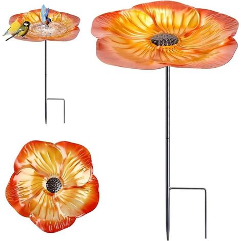Neptune – Bain d'oiseaux en fer sur pied – Abreuvoir extérieur décoratif en forme de fleur – Hauteur 52cm – Matériau durable pour oiseaux sauvages