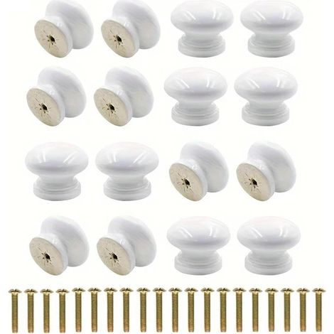 12/24 Boutons ronds blancs pour tiroirs, poignées cuisine, buffet (1/5)