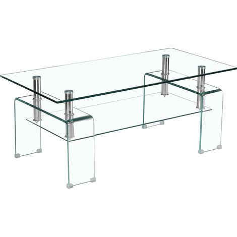 Mesa de centro de vidrio templado transparente 100 x 55 x 45 cm con estructura metálica (1/5)