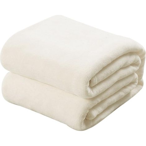 Plaid blanc 100×140 cm – flanelle douce/chaude, couverture bébé/jeté canapé, entretien facile