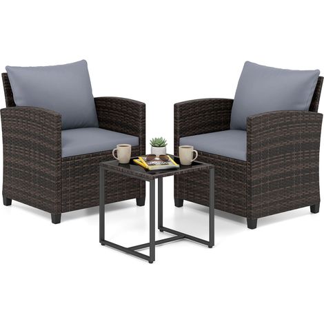 COSTWAY Set Mobili Da Giardino In Rattan Set Da Conversazione Da Patio Salotto Da Esterno A 3 Pezzi Salottino Da Balcone Arredo In Vimini Per Cortile 2 Person (1/5)