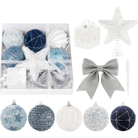 18-teiliges Set Weihnachtskugeln mit Baumspitzen, bruchsichere Kunststoffkugeln, Christbaumschmuck, Anhänger, Neujahr (1/5)