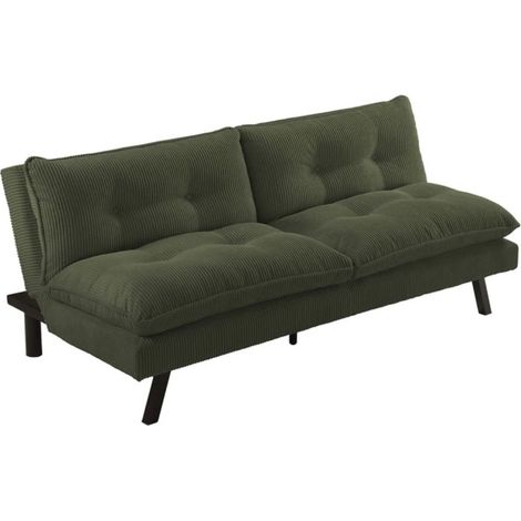 Sofá convertible AZENA de 3 plazas en tejido acanalado – Verde oscuro y negro – 190 x 80 x 90 cm (1/5)