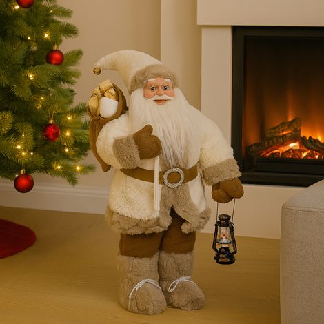 Babbo natale con sacco di regali, decorazione natalizia colore bianco e marrone -60 cm (1/4)