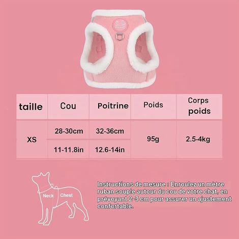 Cat Lead, Harness Collars and Leads for Cats, Pink With traction rope and reflective strips, suitable for medium sized cats (neck circumference: 11-30 cm, bust: 32-36 cm) (1/4)